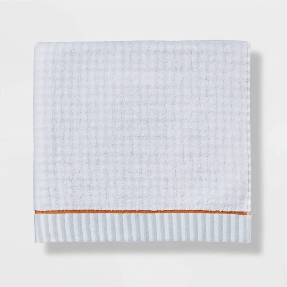 THRESHOLD NWT 2pc traditional gingham plaid bath towels -blue/white